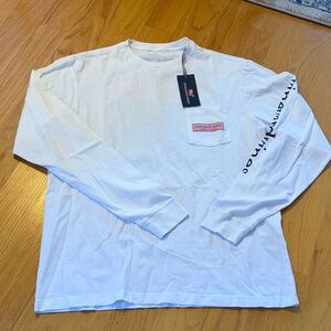 Vineyard vines long sleeve graphic pocket T holiday ties NWT white cap size S